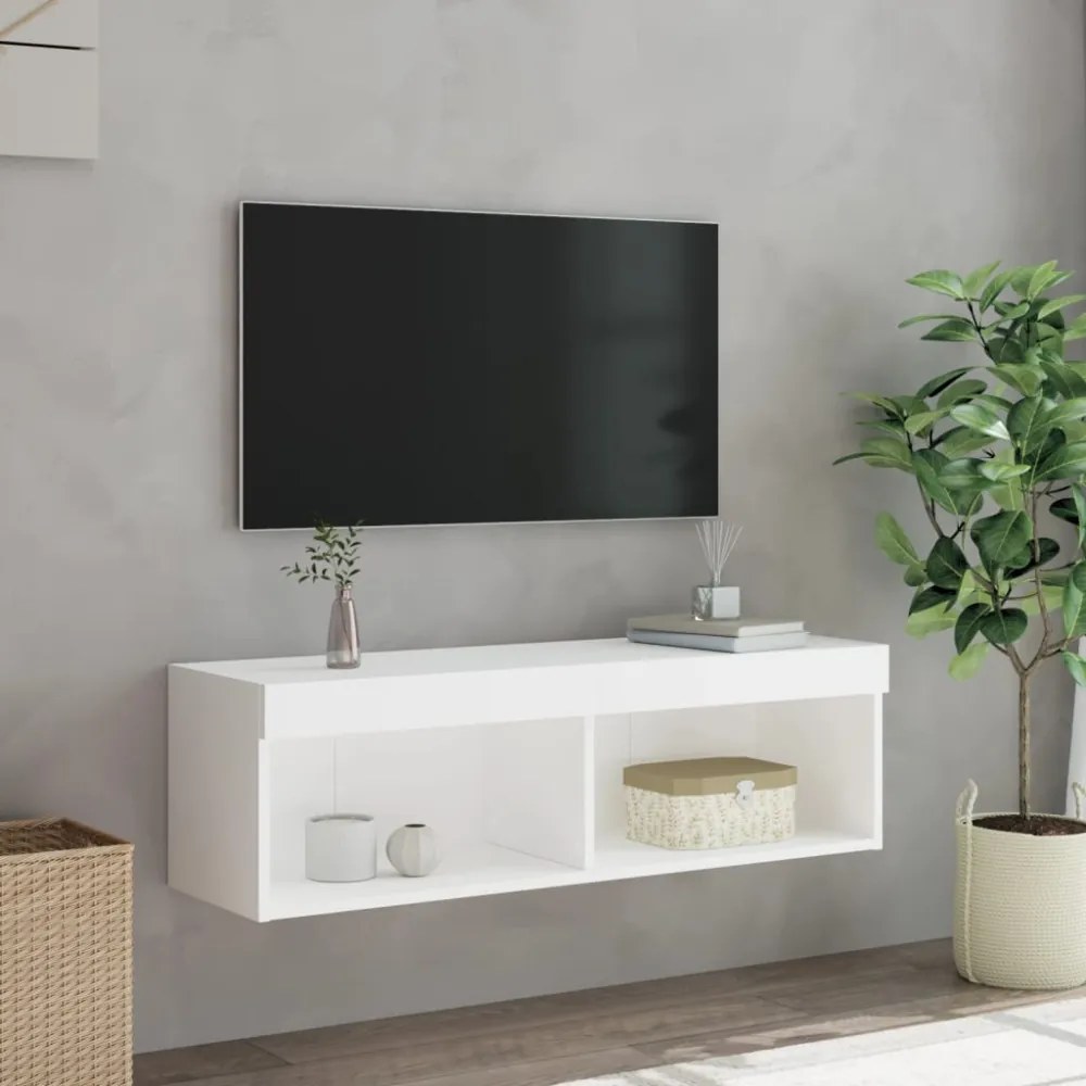fehér TV-szekrény LED-világítással 100 x 30 x 30 cm