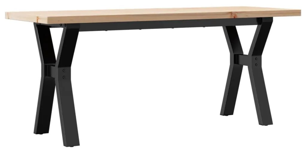 tömör fenyőfa és öntöttvas Y-vázú dohányzóasztal 110x40x45,5 cm