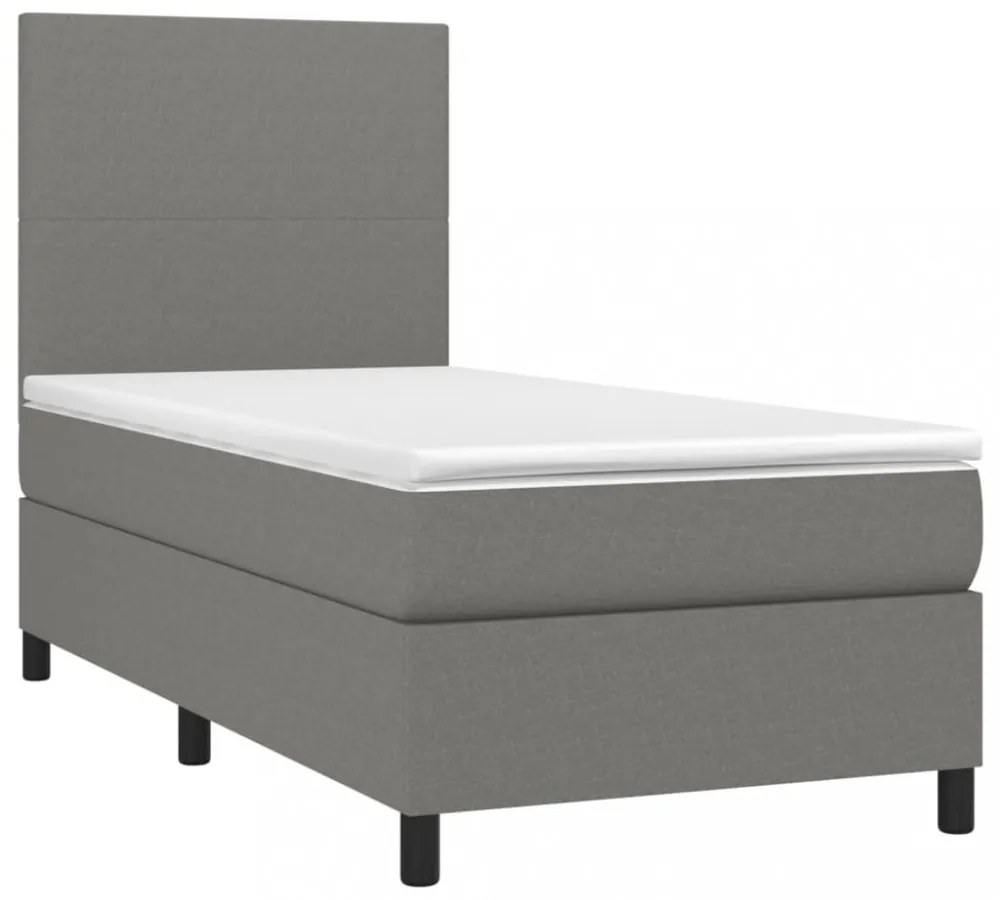sötétszürke szövet rugós és LED-es ágy matraccal 80 x 200 cm