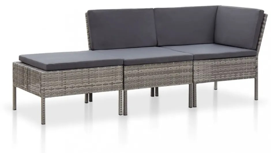 vidaXL 3-részes szürke polyrattan kerti ülőgarnitúra párnákkal