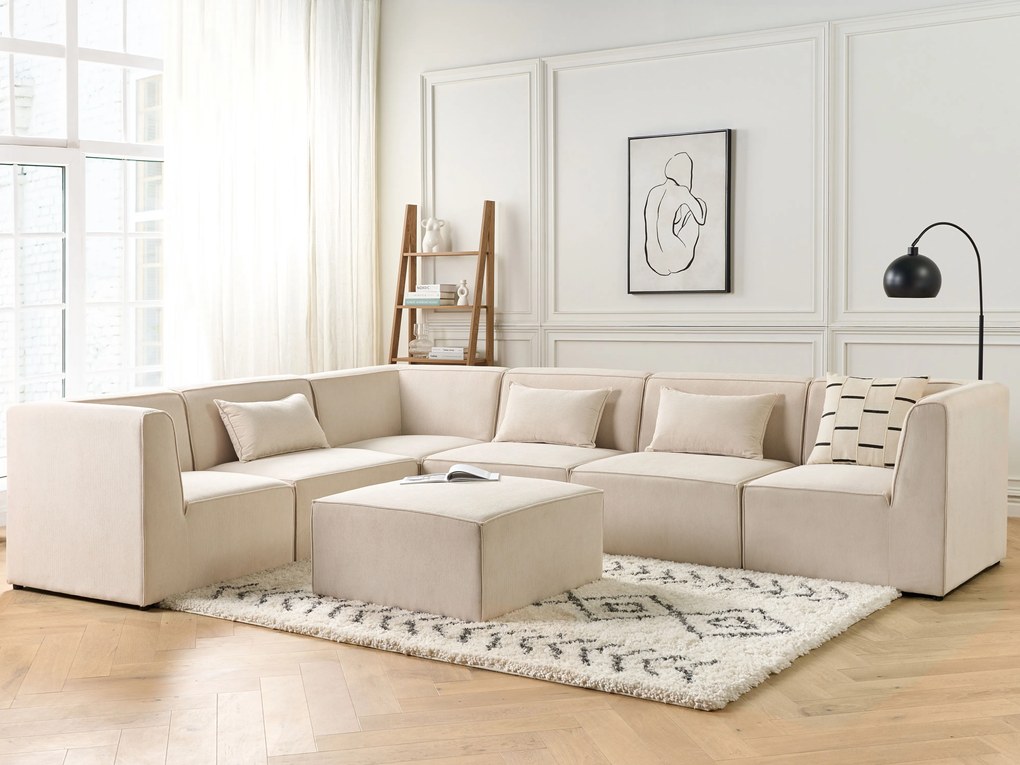 Bézs kordbársony ottomán 83 x 41 cm LEMVIG Beliani