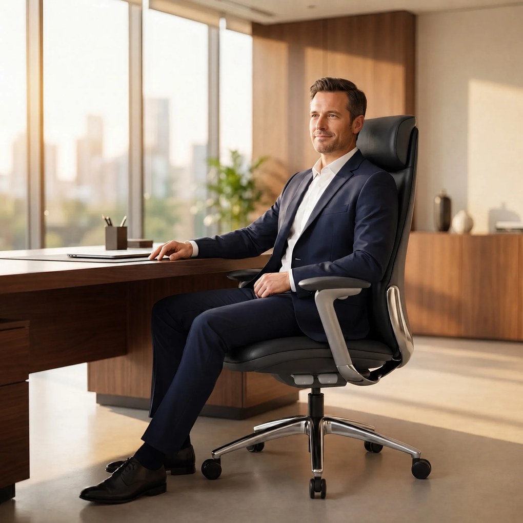 Bőr vezetői irodai szék fekete COMMAND