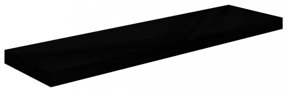 2 db magasfényű fekete MDF lebegő fali polc 90 x 23,5 x 3,8 cm