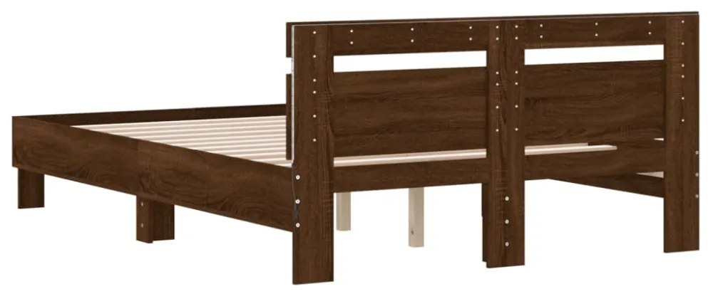 barna tölgy színű ágykeret fejtámlával és LED-del 135x190 cm