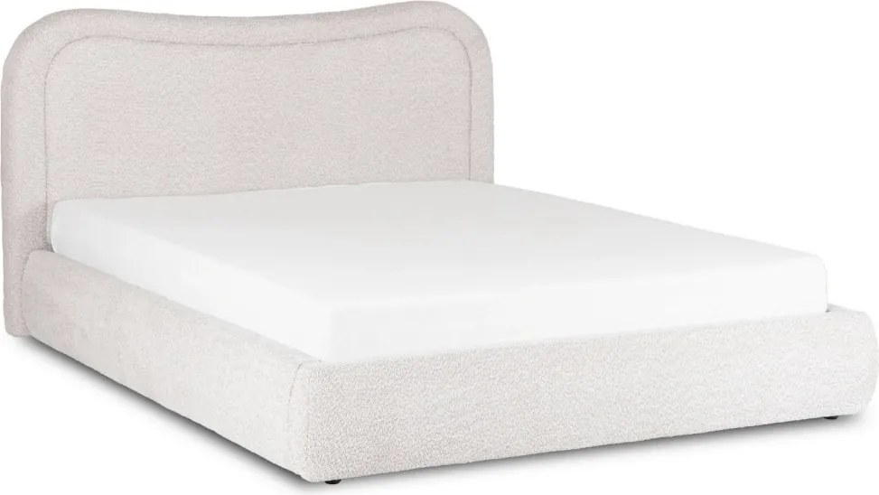 HAGA ágy 160x200 krém bouclé ágyneműtartóval