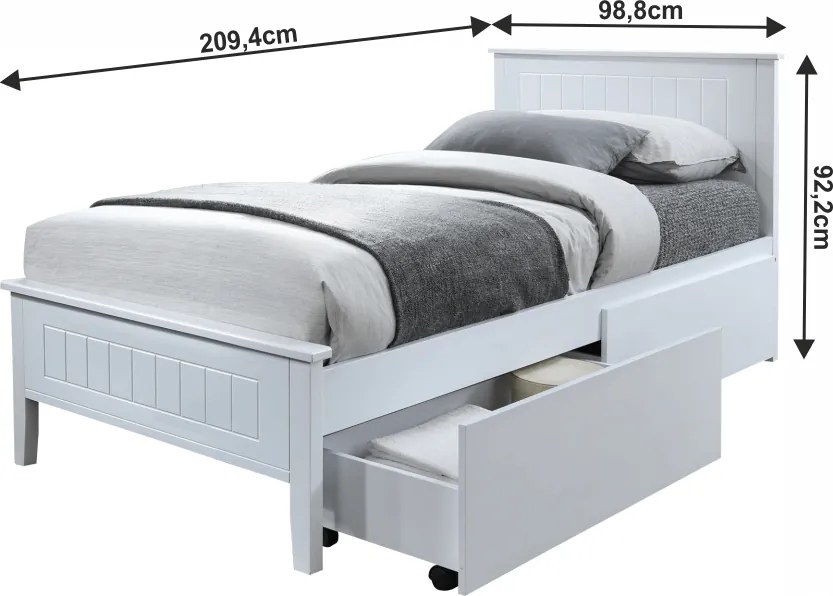 Ágy, fehér, 90x200, MIDEA