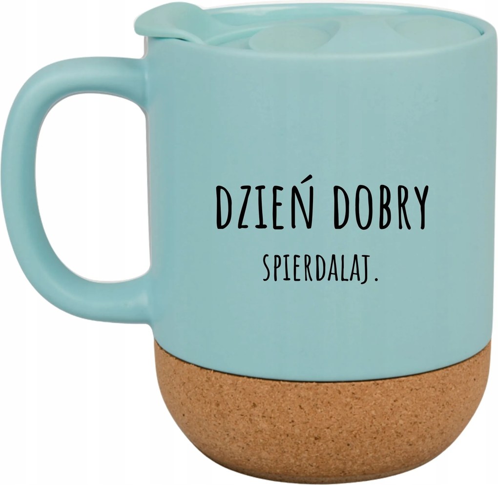 Kék Bögre Fedéllel És Parafa Aljjal Ajándék Jó Reggelt