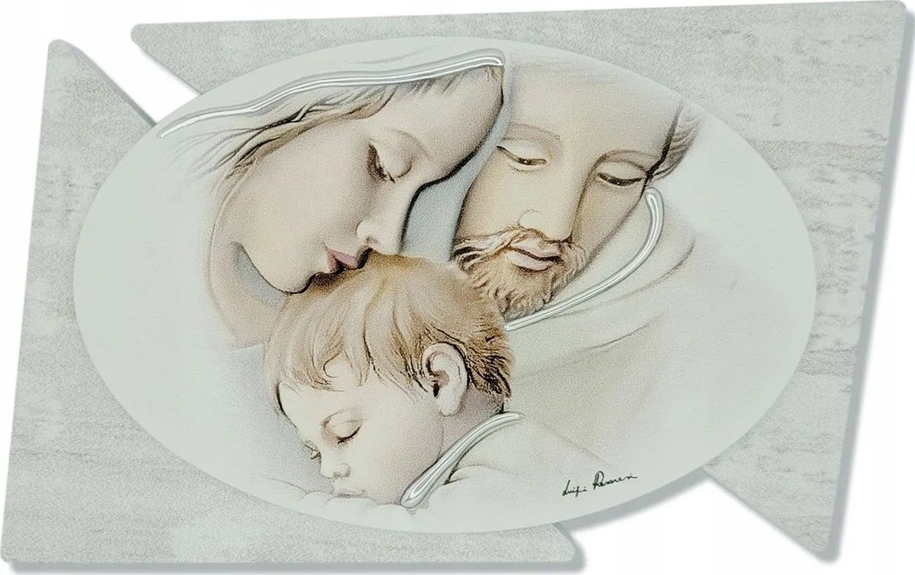 Fára festett Szent Család kép Méret: 9x14 cm