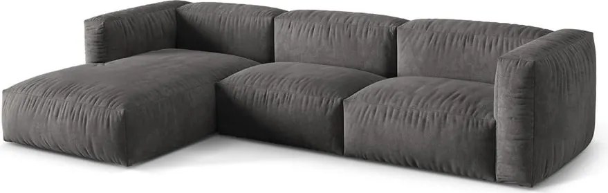 Szürke bársony moduláris sarokkanapé (bal oldali-heverő résszel) Martina – Micadoni