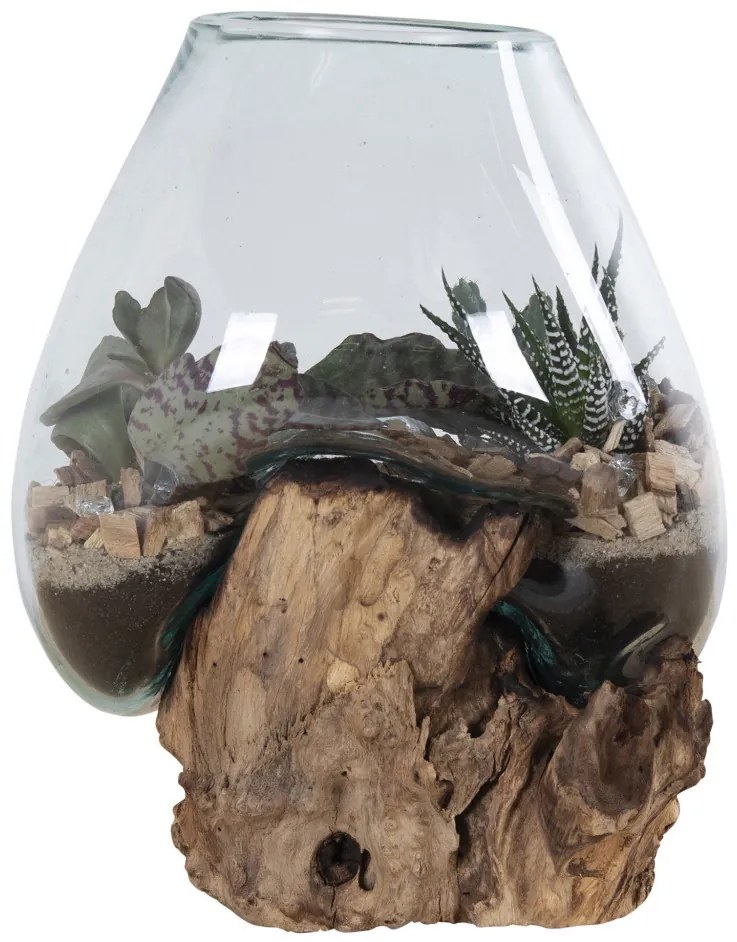 San Marino vízcsepp asztali dekoráció, teak fa/üveg, 20 cm