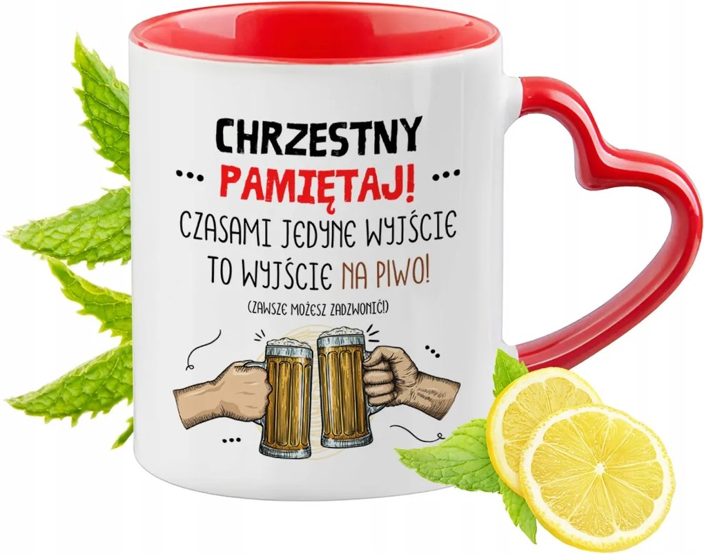 Keresztelőre Piros Bögre Szív Alakú Füllel Ajándék