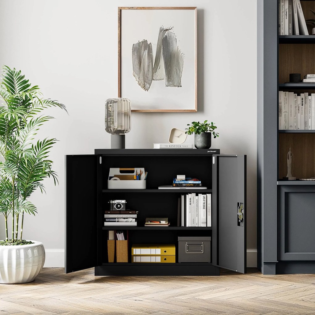 Alacsony fém irattartó szekrény BEATA, 900 x 930 x 400 mm, fekete