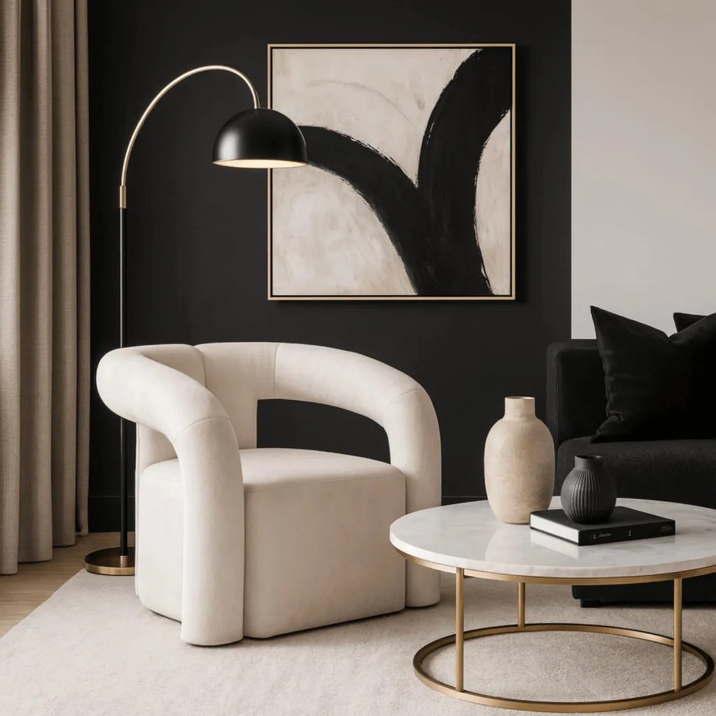 Designer Fotel Krém Bouclé Kárpittal. BRAZIL