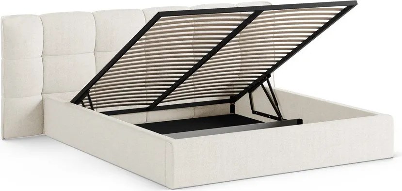 Elefántcsont színű kárpitozott ágyneműtartós franciaágy ágyráccsal 180x200 cm Eric – Micadoni