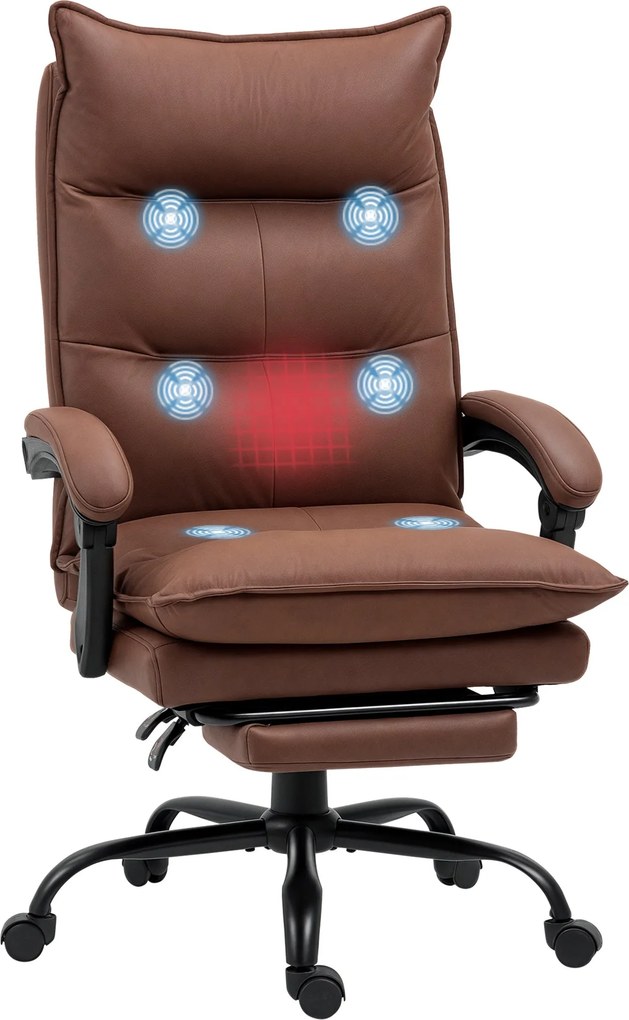 Vinsetto Ergonomikus Irodai Szék Masszázs Funkcióval, Derékmelegítő, Dőlésszög, Magasságállítható Lábpihentető, 360°-ban Forgó Elegáns Szék, Mikroszál
