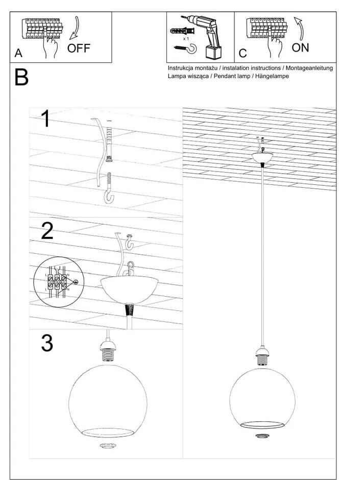 Zöld függőlámpa üveg búrával ø 30 cm Bilbao – Sollux