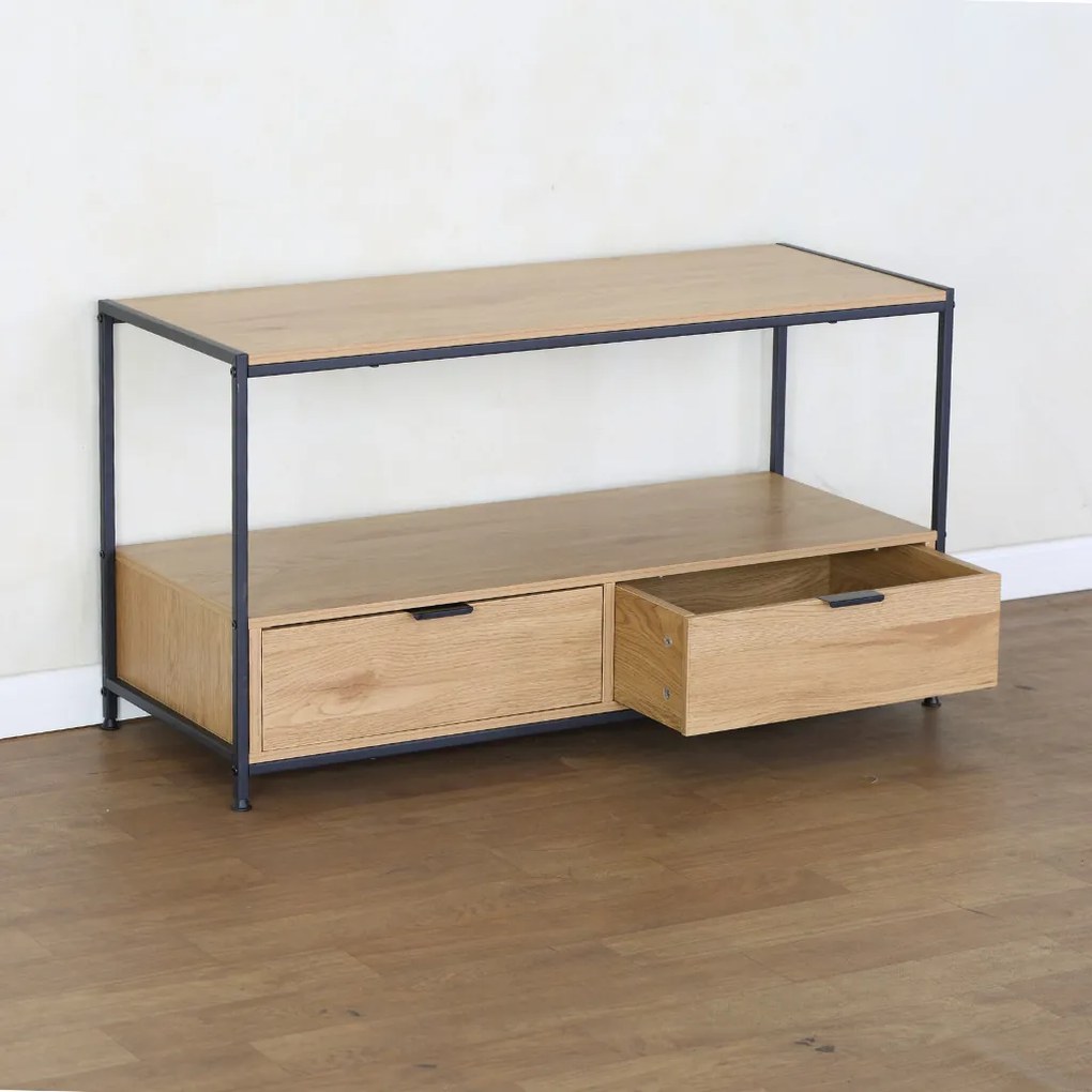 KÉSZLETKISÖPRÉS! Intenso Home dohányzóasztal fiókkal 100 x 40cm (Aranytölgy) | Masszív fém váz, praktikus fiók
