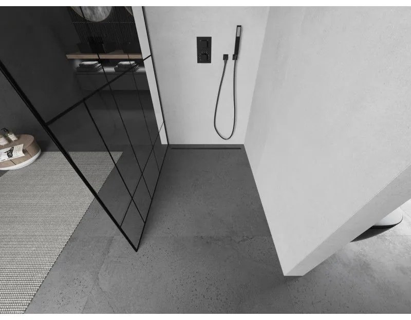 Mexen Kioto, Walk-In zuhany paraván 70 x 200 cm, 8 mm átlátszó üveg fekete mintás, grafit profil, 800-070-101-95-78