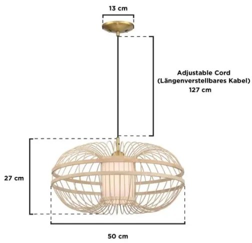 Westinghouse 61255 - Csillár zsinóron TULCEA 1xE27/60W/230V bambusz
