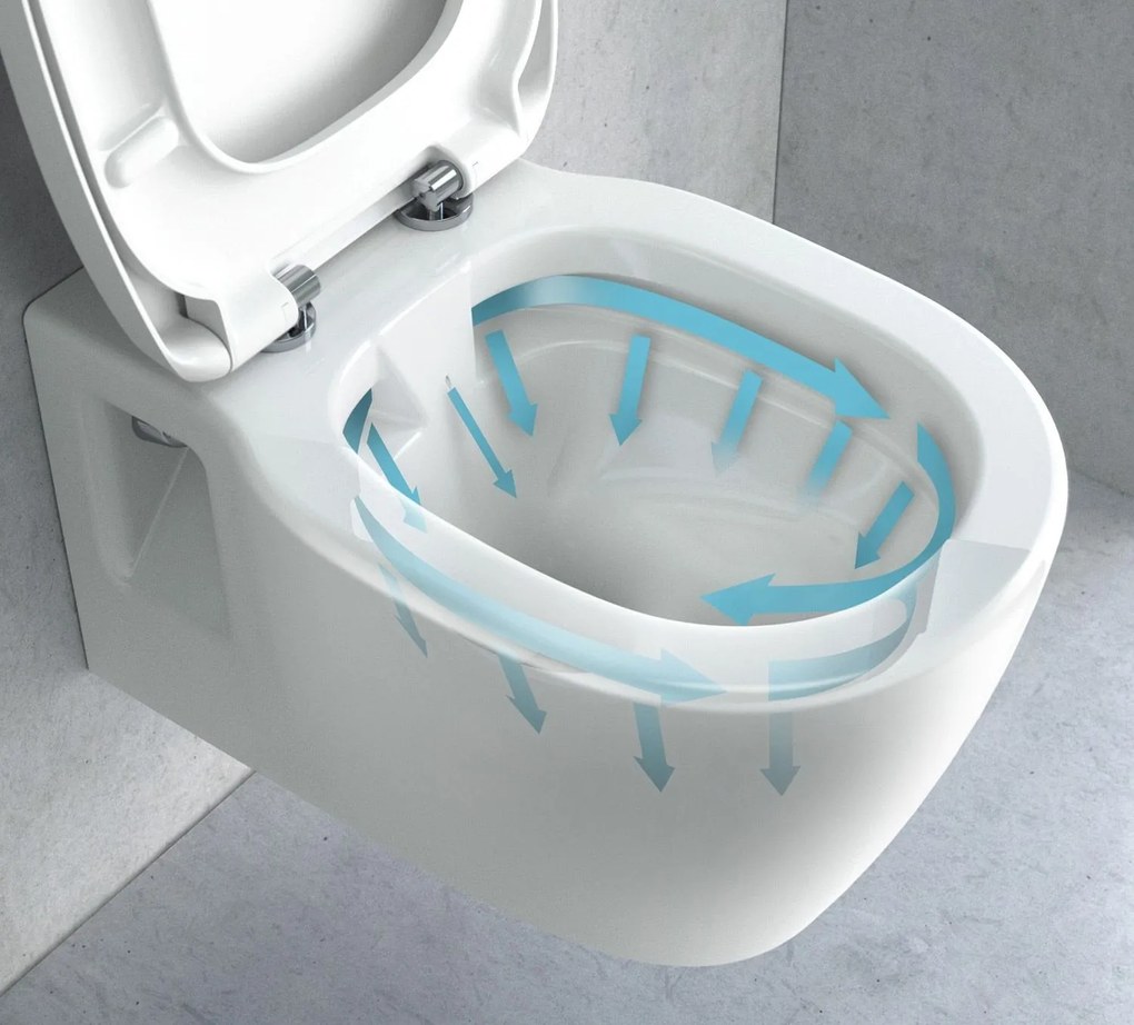 Rea Carter Rimless, falra akasztható wc csésze 490x370x325 mm + wc ülőke, fehér fényes, REA-C1400