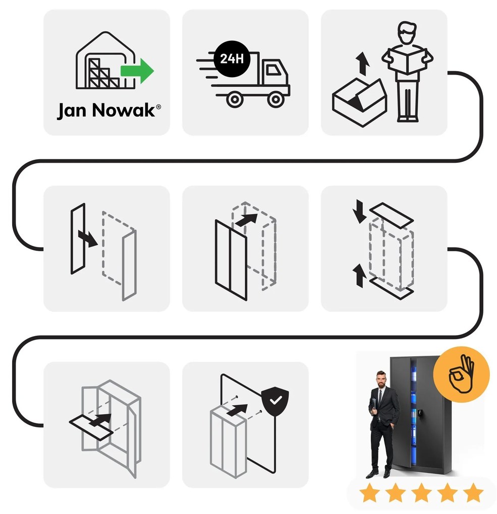 Fém iratszekrény JAN H, 900 x 1950 x 400 mm, antracit