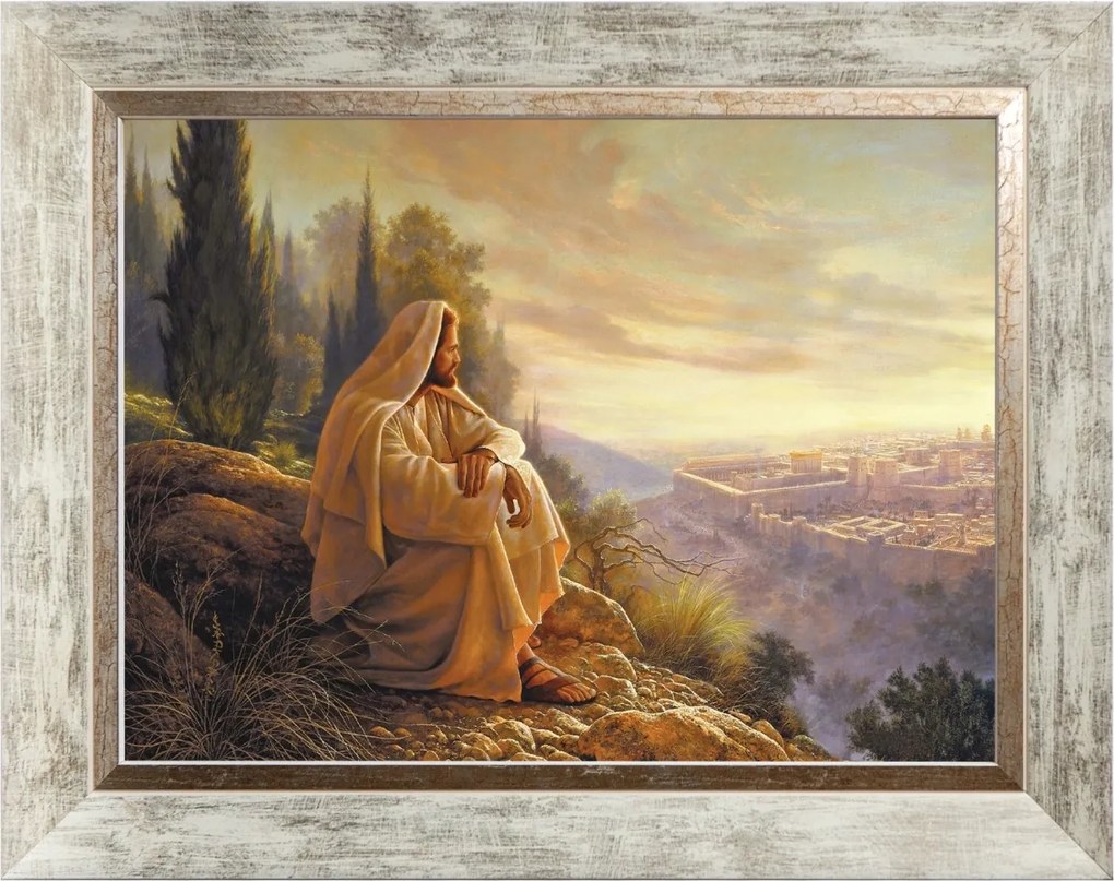 Jézus A Jeruzsálem Felett Vászonkép Fehér Díszkeretben 30X40