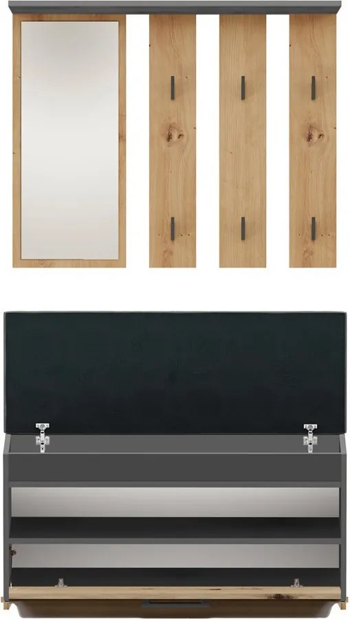 MIX Parma előszobafal, 100x81.5x35 cm, antracit-tölgy