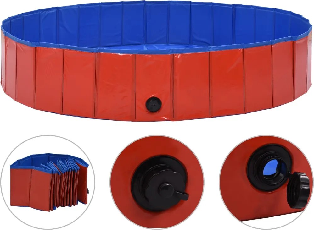vidaXL összehajtható piros PVC kutyamedence 160 x 30 cm
