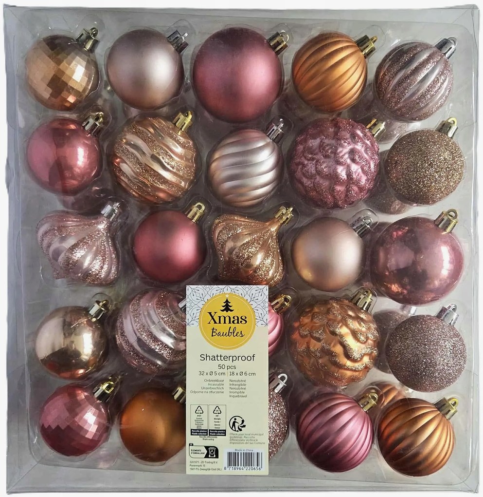 Gömbdísz Készlet, Törésálló Gömbök, 50 db-os Szett, Dekoráció, Dísz