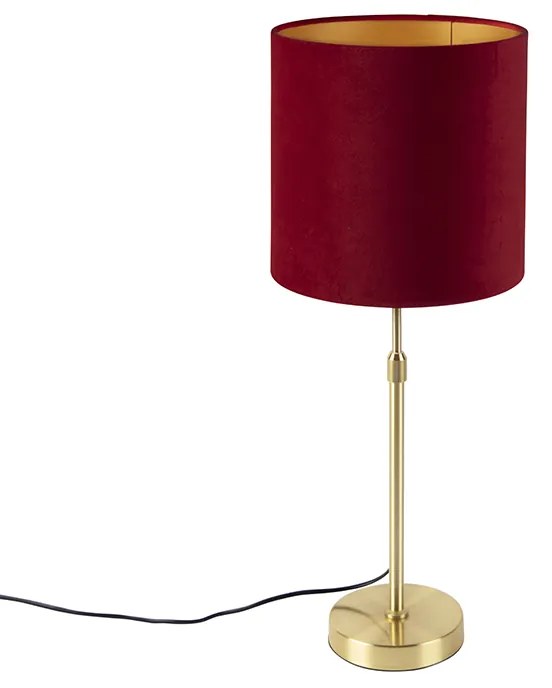 Asztali lámpa arany/bronz vörös bársony árnyékolóval 25 cm - Parte