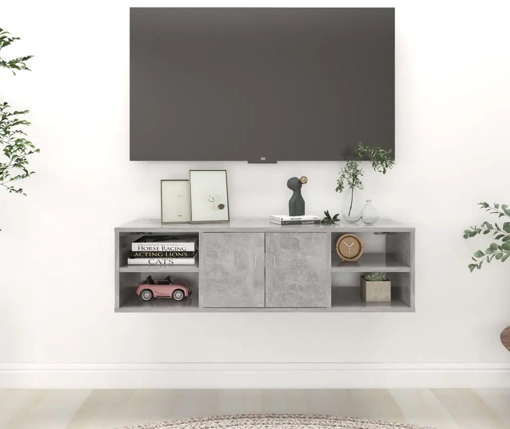 betonszürke szerelt fa fali polc 102 x 30 x 29 cm