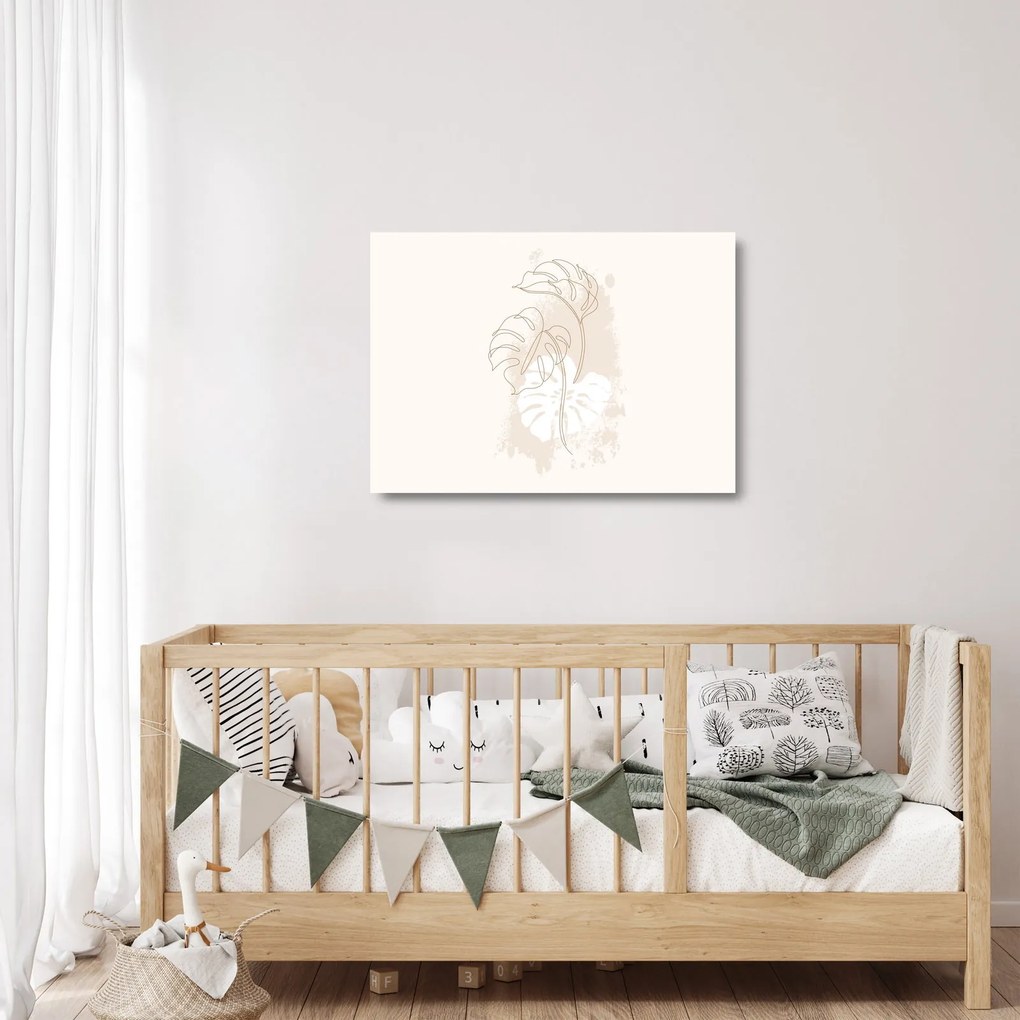 Üveg kép - Line art monstera N⁰1 (70x50 cm)