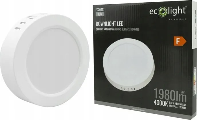 Falra szerelhető mennyezeti lámpatest 18W 1980lm 4000K 22CM Led Fehér