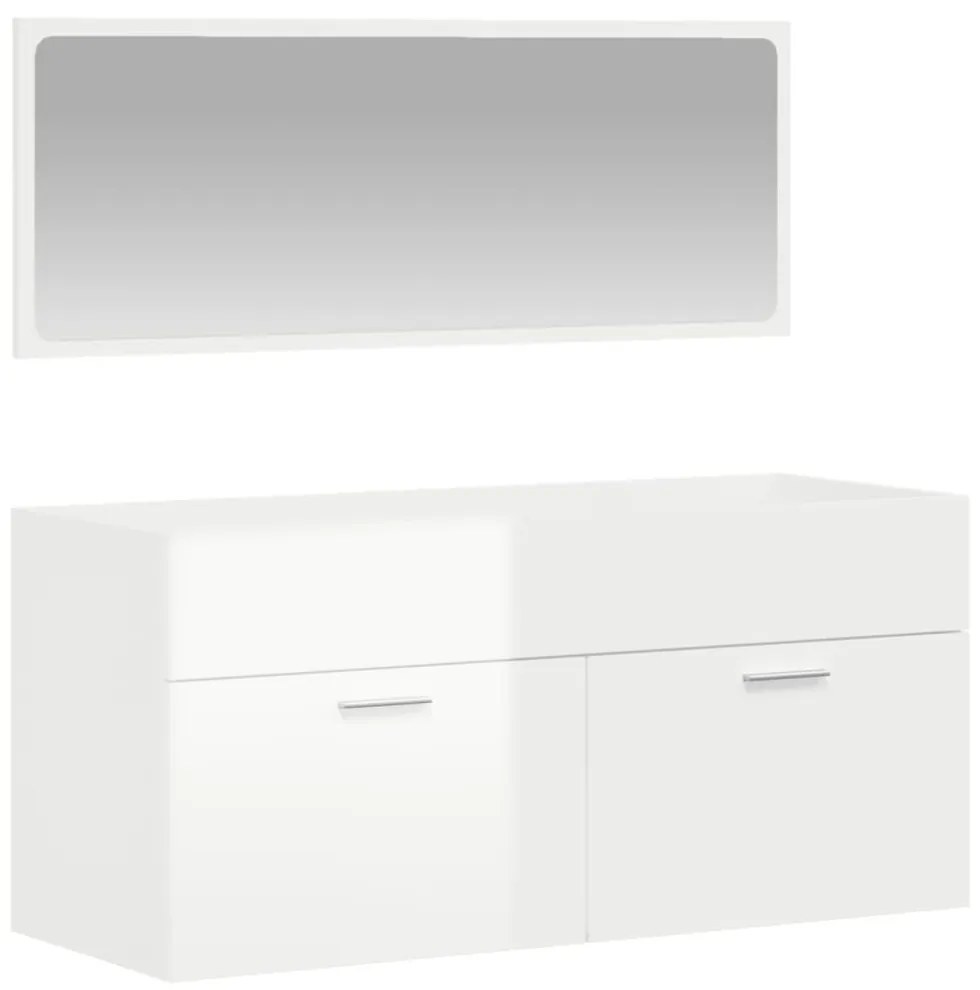 vidaXL magasfényű fehér szerelt fa fürdőszobaszekrény tükörrel