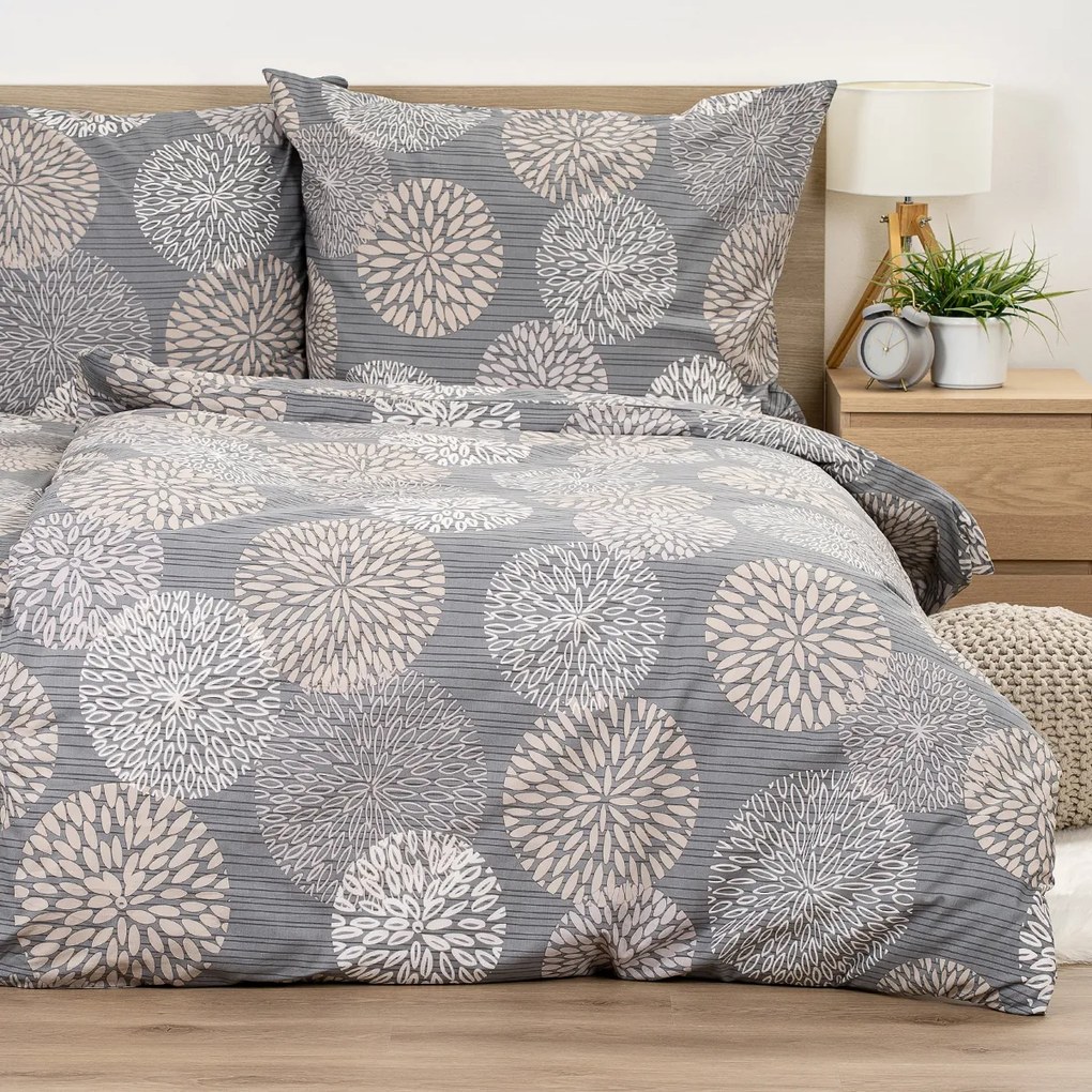 4Home Grey Petals pamut ágyneműhuzat, 220 x 200 cm, 2 db 70 x 90 cm, 220 x 200 cm, 2 db 70 x 90 cm