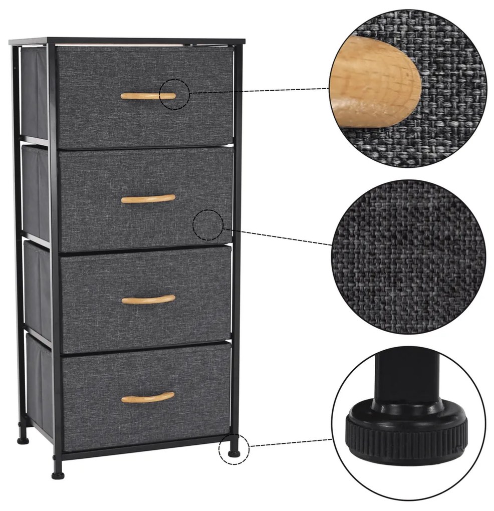 PALMERA szekrény szövet fiókokkal, fekete