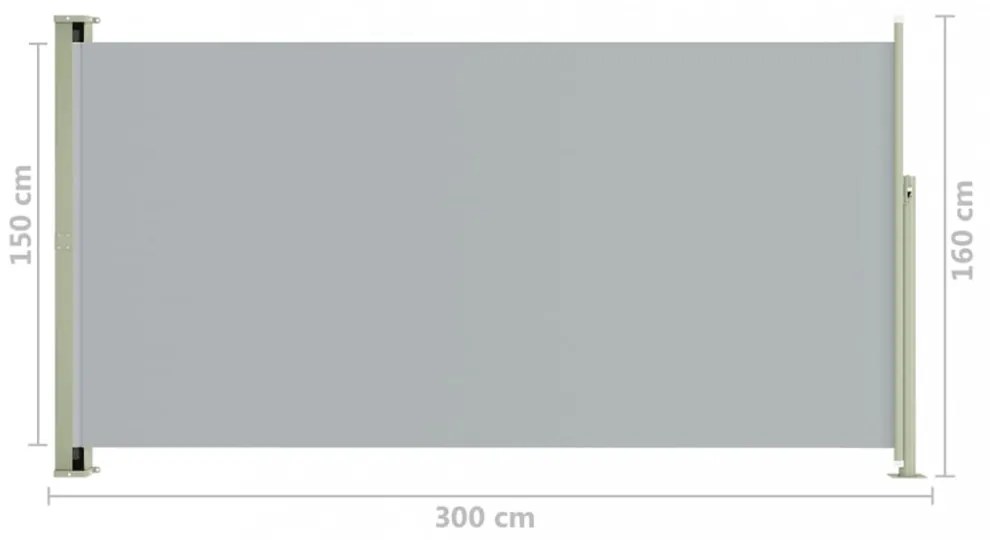 szürke behúzható oldalsó terasznapellenző 160 x 300 cm