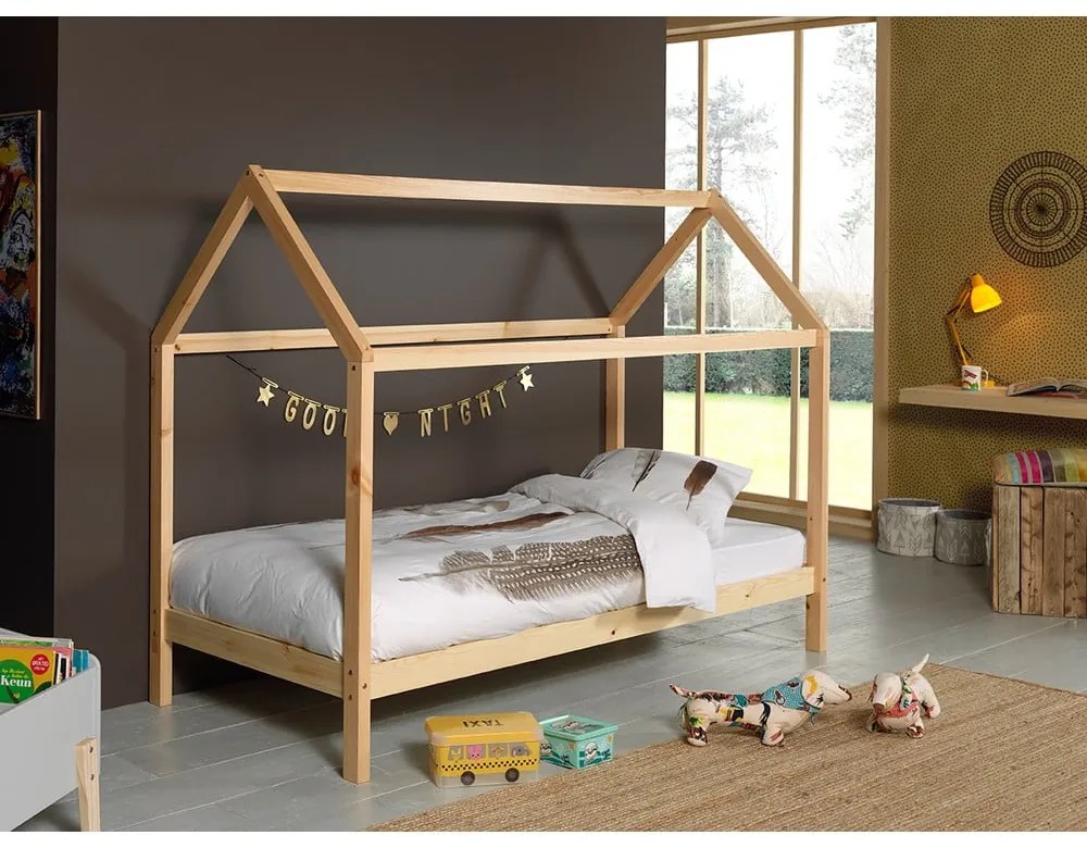 Natúr színű házikó alakú borovi fenyő gyerekágy 90x200 cm DALLAS – Vipack