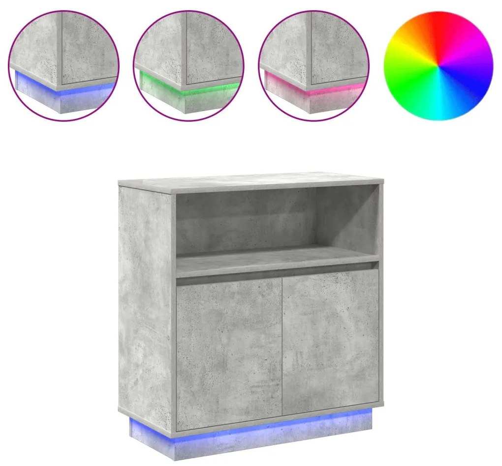 Led világítással ellátott oldalszekrény Beton Szürke 71x34,5x75 cm Műanyag