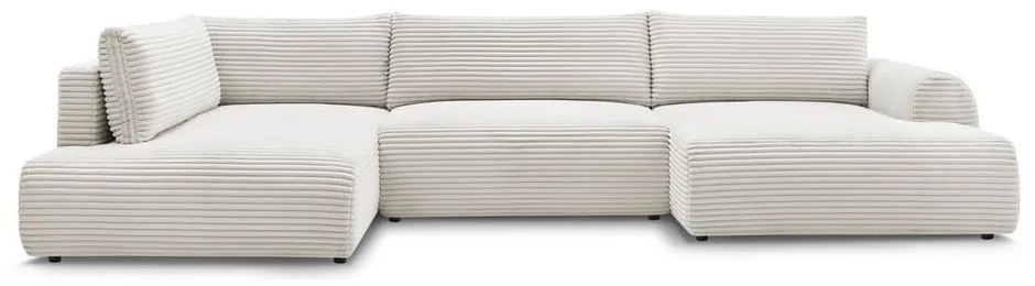 Krémszínű kordbársony kinyitható-tárolóhelyes sarokkanapé (bal oldali-U alakú) Lucien – Bobochic Paris