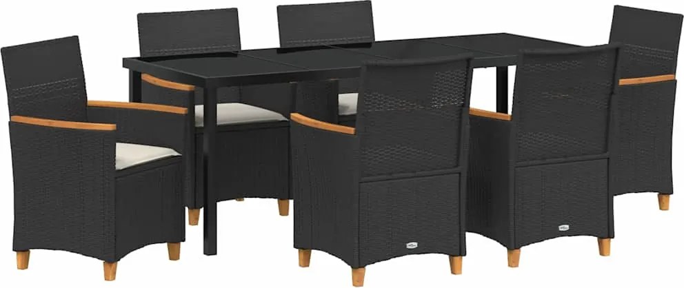 vidaXL Kert étkező szett 7 pcs Fekete polirattan