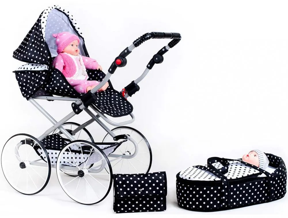 Játék Retro babakocsi 2az1-ben New Baby Natálka fehér - fekete