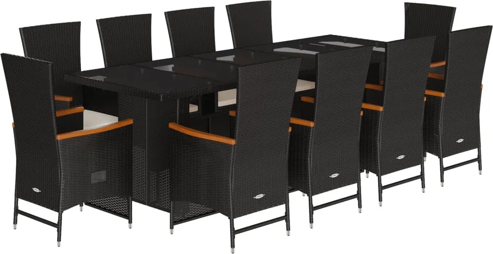 vidaXL 11 részes fekete polyrattan kerti étkezőgarnitúra párnákkal