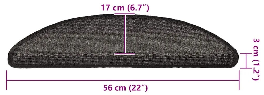 15 db szizál hatású antracitszürke lépcsőszőnyeg 56x17x3 cm