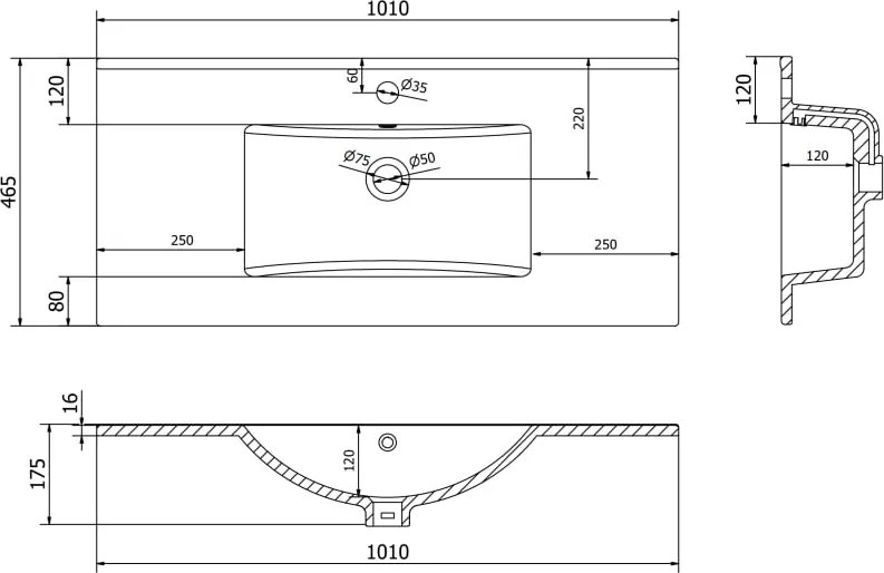 Mexen Atena pultba süllyesztett mosdó 101 x 46 cm, fehér - 25011000