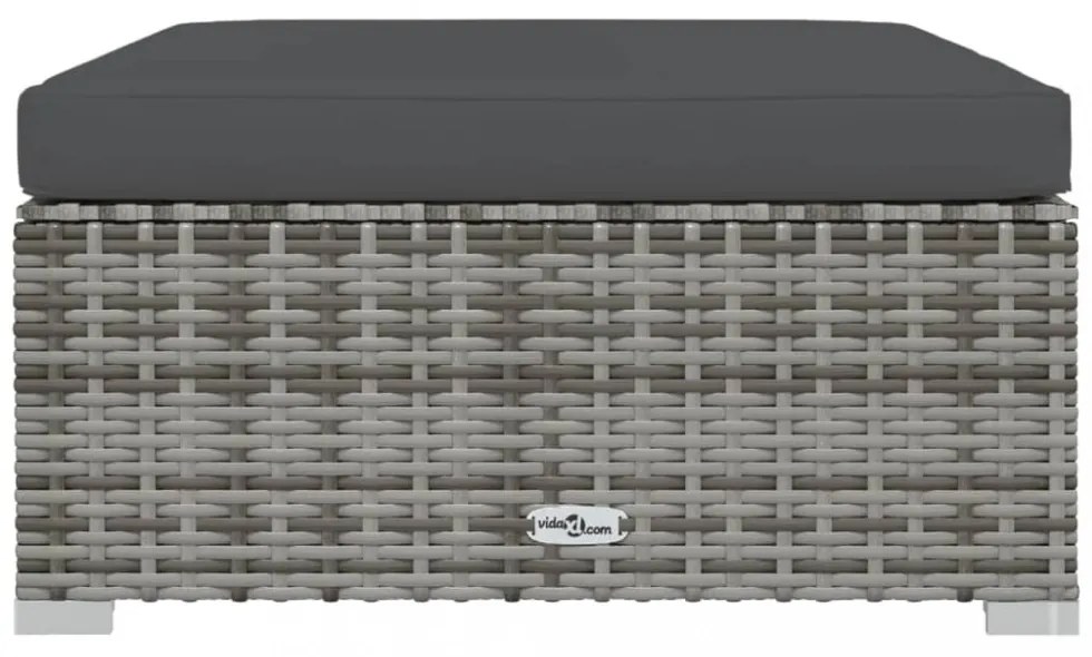 szürke polyrattan kerti lábtartó párnával 70 x 70 x 30 cm