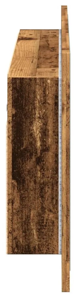 antik fa színű szerelt fa tükrösszekrény LED-del 90x12x45 cm
