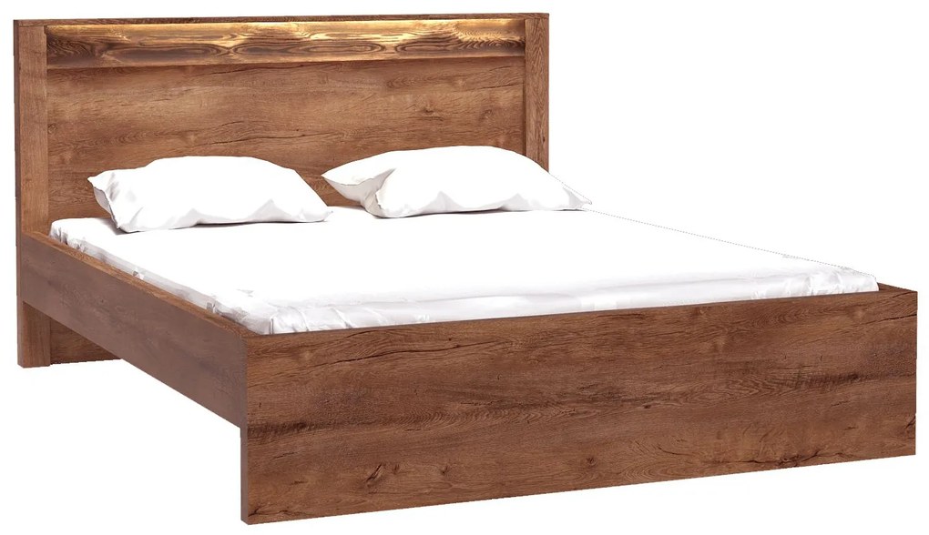 Franciaágy 160 cm Indie 19 (LED világítással) (ágyráccsal) (világos kőris). 1057805