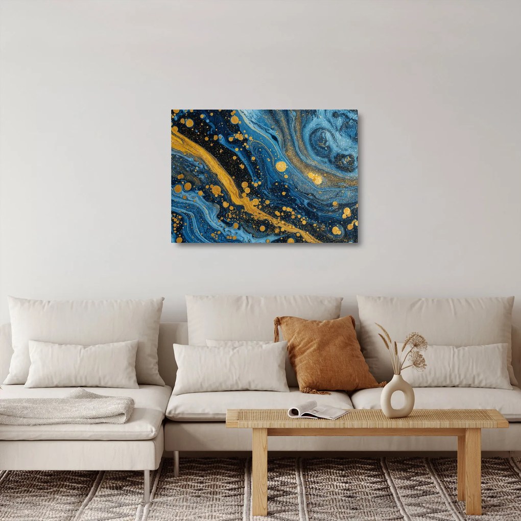 Üveg kép - Kék absztrakció arannyal (70x50 cm)