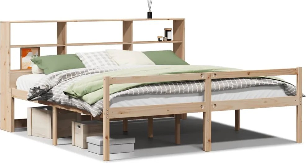 vidaXL tömör fenyőfa könyvespolcos ágy matrac nélkül 180 x 200 cm